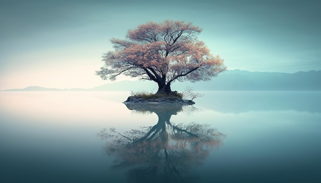 Rustige scène van reflectie in water herfst bos silhouet gegenereerd door AI