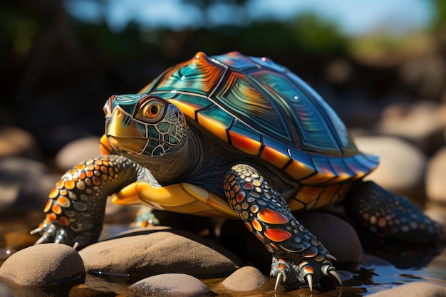 Rustige schildpad op het strand bij zonsondergang generatieve IA