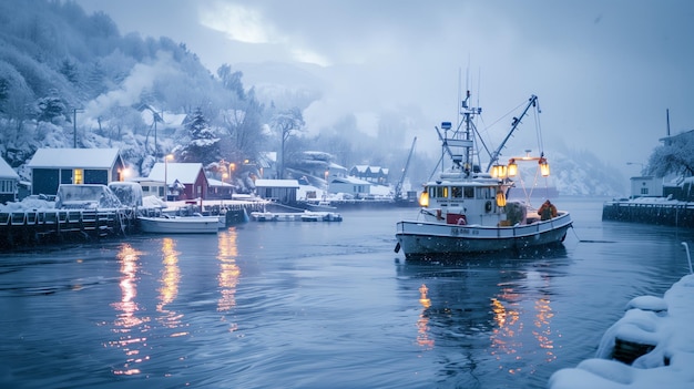 Rustige schoonheid Sneeuwhaven met vissersboten