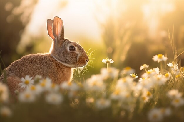 Rustige veldscène met bloeiende bloemen en een zacht briesje