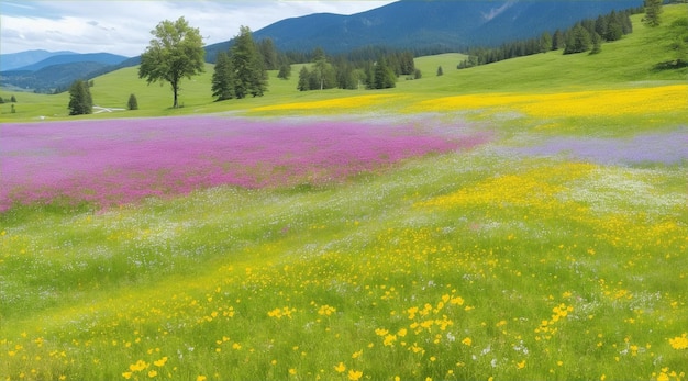 Rustige weide toont heldere wilde bloemen in bloei door Generative AI