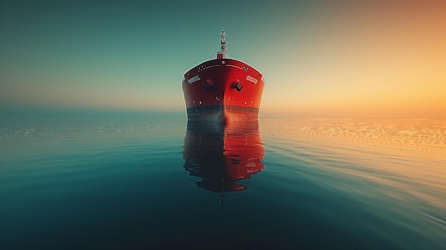 Rustige zeegebied met een vrachtschip dat aan de horizon vaart AI genereert illustratie