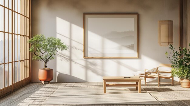 Foto rustige zen-geïnspireerde woonruimte met natuurlijk licht