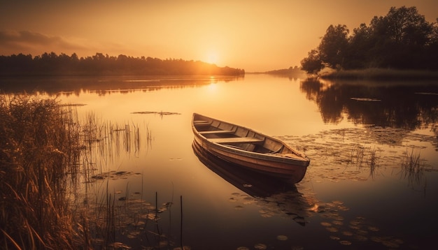 Rustige zon op water, natuurschoon weerspiegeld gegenereerd door AI