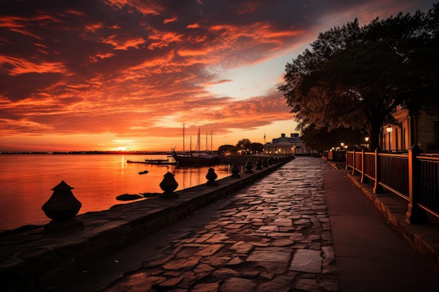 Rustige zonsondergang bij Fort Sumter Charleston USA generatieve IA