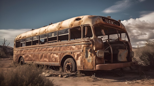 A rusty and abandoned bus illustration