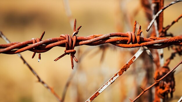 写真 畑のフェンスに生<unk>の刺<unk>線が付いている