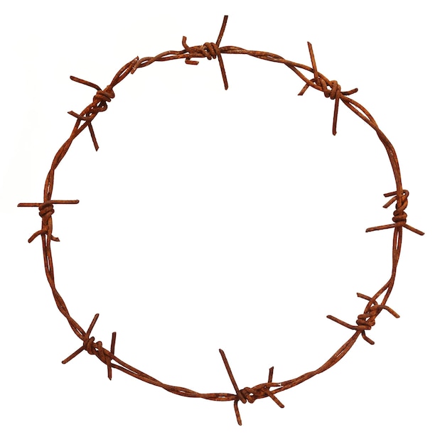Photo rusty barbed wire over white background