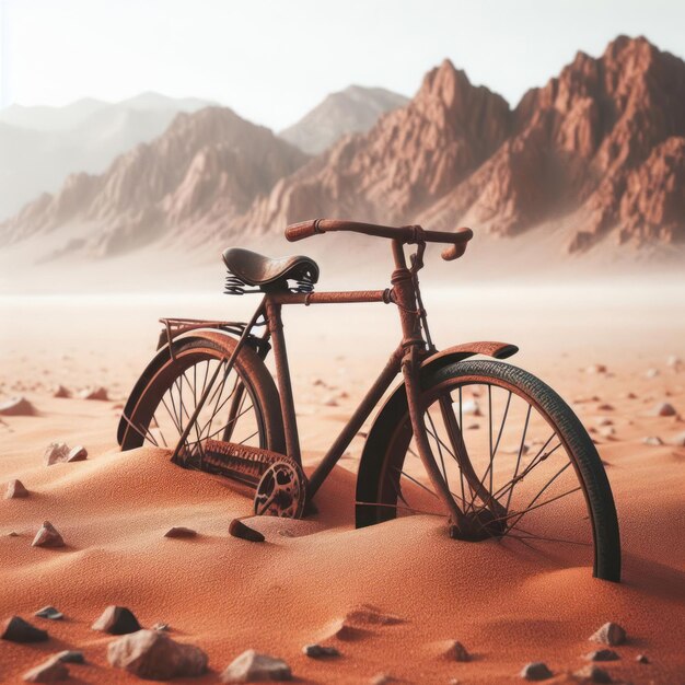 Foto una bicicletta arrugginita in mezzo al deserto