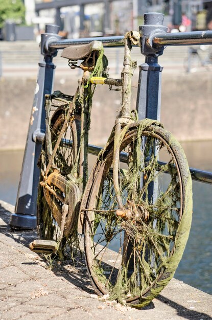 Photo rusty bicycle salvaged from a dutch canal