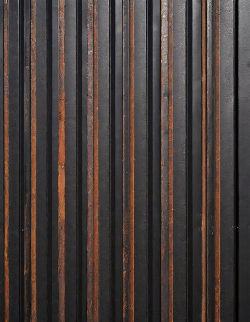 Photo rusty black metal siding fence striped background