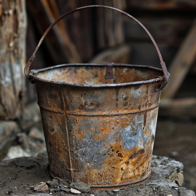 Photo a rusty bucket with the number 17 on it