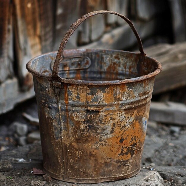 Photo a rusty bucket with the number 2 on it