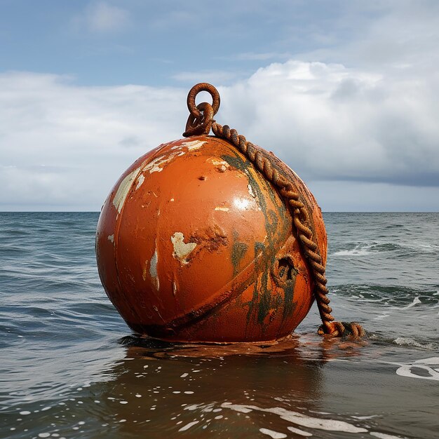 Foto una boya arrugginita oscilla tra le onde