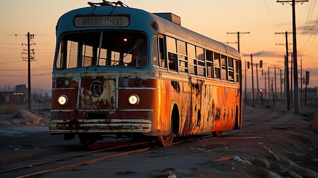 a rusty bus on a road