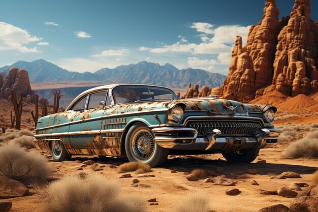 Photo rusty car in the desert high quality photo