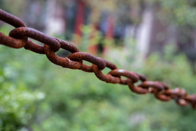 A rusty chain is visible.