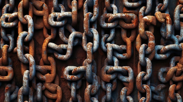 Photo rusty chains hanging from the side of a building generative ai