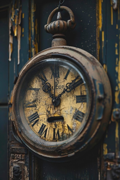 Rusty Clock With Roman Numerals