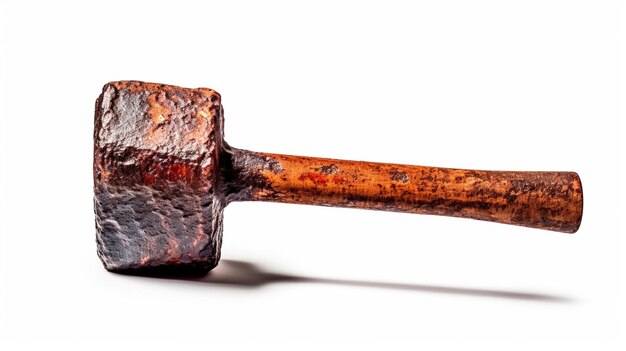A rusty handle with a black handle is on a white background.