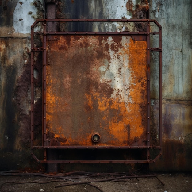 Rusty metal frame with rusted paint and rusted metal door generative ai