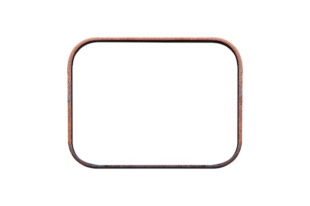 Photo rusty metal rectangular frame with rounded edges is isolated on white background
