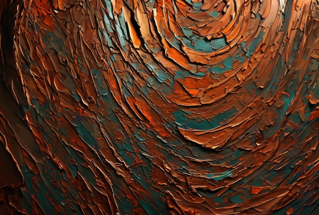 A rusty metal surface with a red and blue color background.