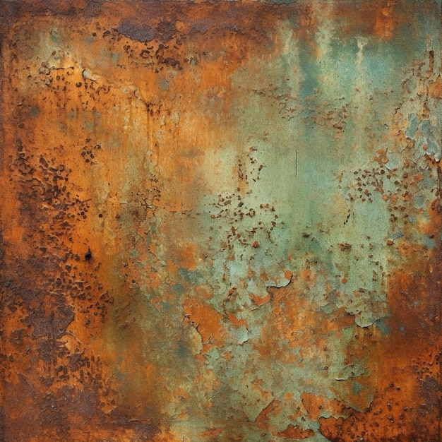 Rusty metal surface with rust and green paint on it generative ai