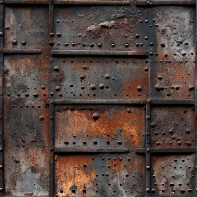 rusty metal texture with holes and rivets on it generative ai