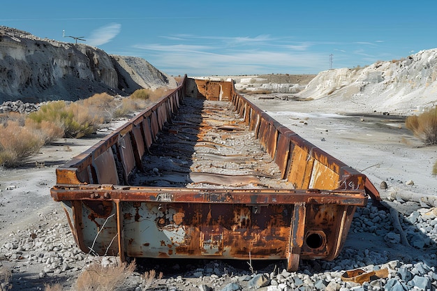 Photo a rusty old boat sitting on a rocky beach near a mountain range with a sky background and a few