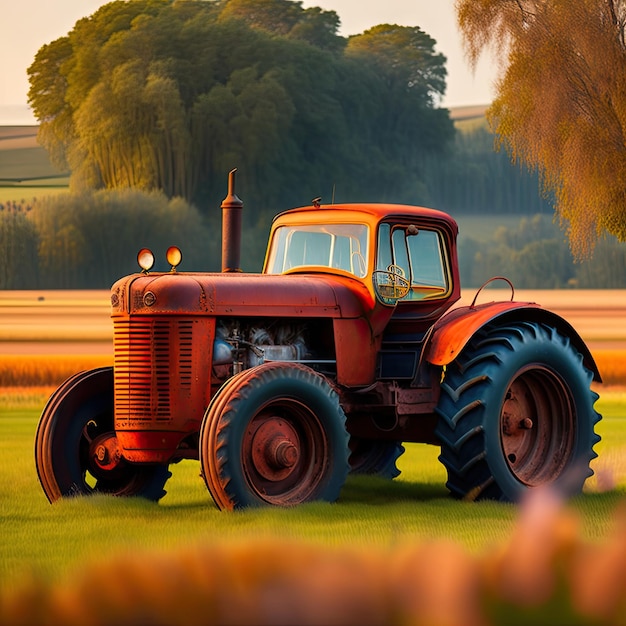 Rusty old tractor on the field