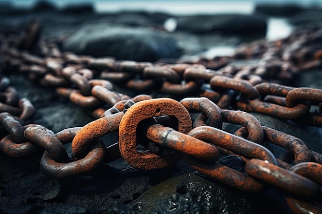 rusty rusted chains on a concrete surface in the style of maritime scenes