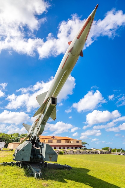 Rusty Soviet missile from 1962 Carribean crisis spointed to the blue sky Havana Cuba