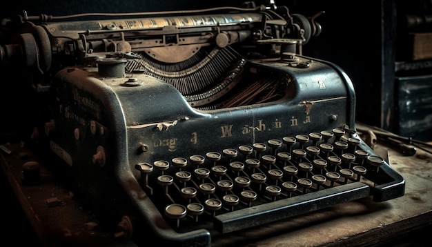 Rusty typewriter keys spell out nostalgic message indoors generated by AI