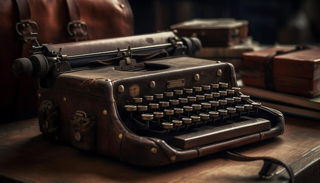 Rusty typewriter a nostalgic piece of obsolete machinery on desk generated by AI