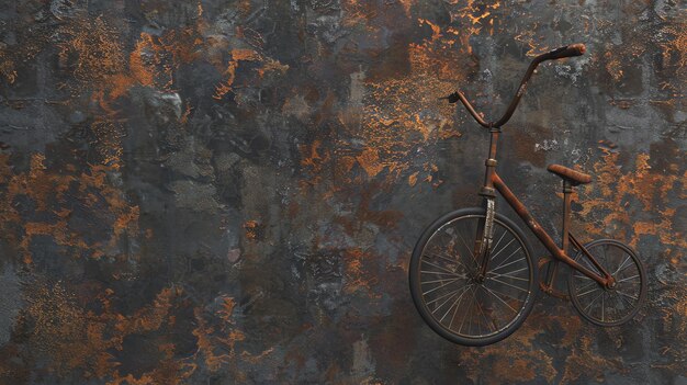 Rusty vintage bicycle leaning against a rusty metal wall