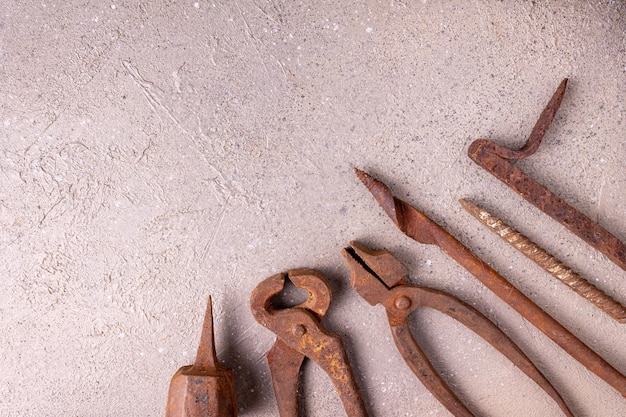 Rusty vintage tools copy space