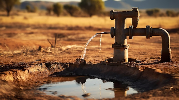 Photo rusty water pump on land