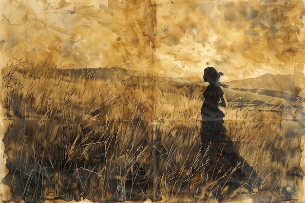 Ruth Gleaning in Boazs Fields on Old Paper