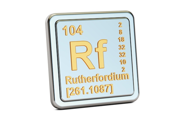 루더포르디움 (Rutherfordium Rf) 화학 원소 기호 3D 렌더링