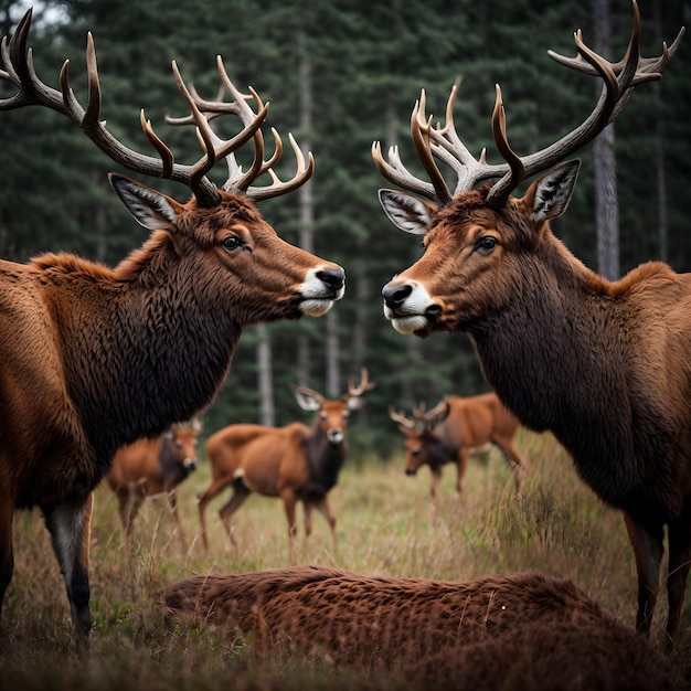 Rutting Season Clash CloseUp of Red Deer Fight