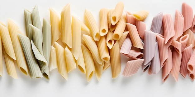 Ruwe penne pasta geïsoleerd op witte achtergrond AI gegenereerd