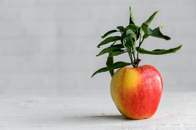 Ruwe rode appel op witte tafel