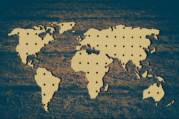 Ruwweg geschetste wereldkaart met patroonvullingen