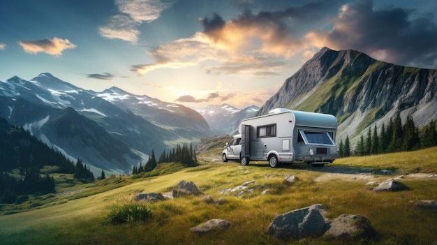 Photo rv adventure in mountainous landscape