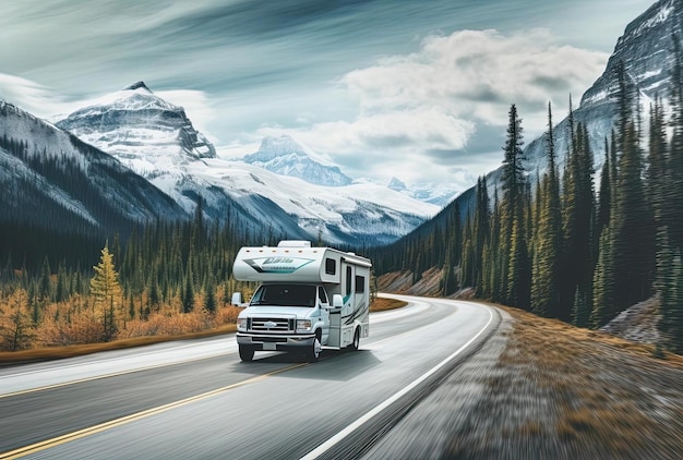 rv traveling in the road