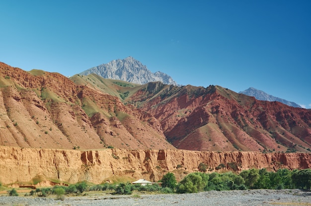 Rver valleien Gulcha, Pamir Highway, Kirgizië, Centraal-Azië