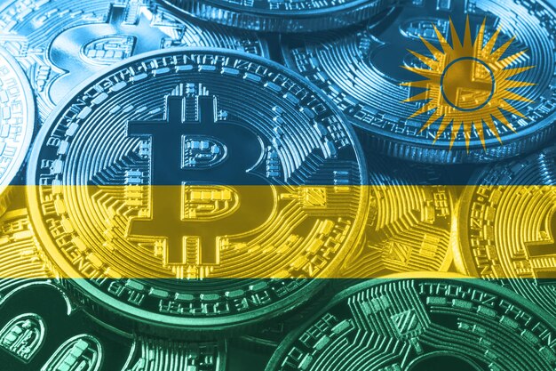 Rwanda bitcoin flag, national flag cryptocurrency concept black background