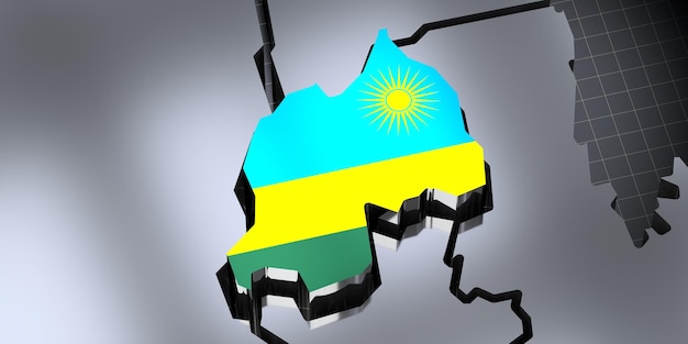 Rwanda borders and flag 3D illustration