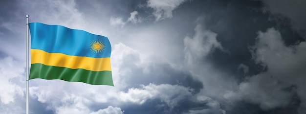 Rwanda flag on a cloudy sky